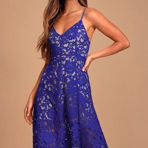 One Wish Royal Blue Lace Midi Dress